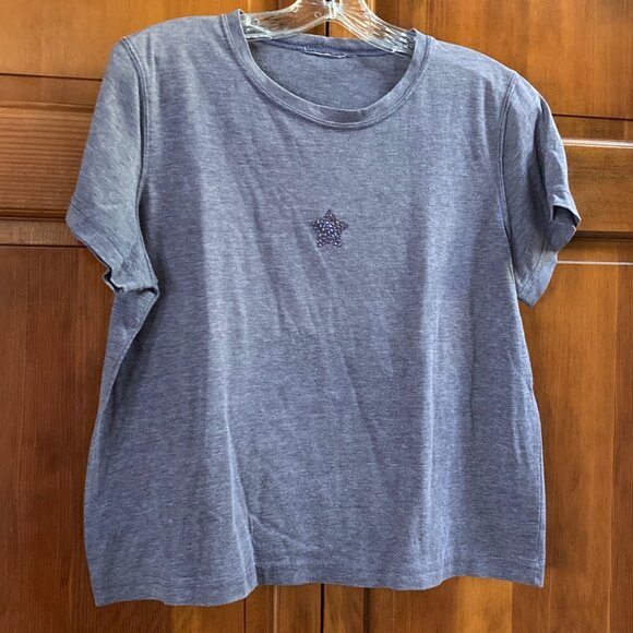 Purple Short sleeve T Shirt with Swarovski Crystals Star - Size Medium - Picture 1 of 5